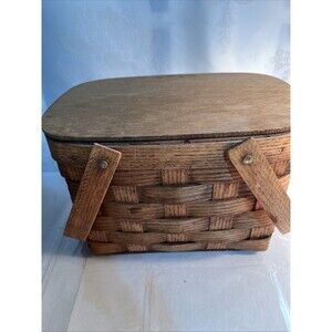 Vintage Wood Woven Picnic Basket Basketville Putney Vermont Double Handle